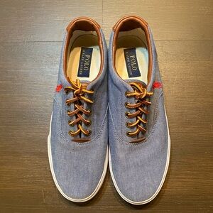 Polo Ralph Lauren Vaughn Denim Blue Chambray Canvas Sneakers Boat Shoes Size 8.5